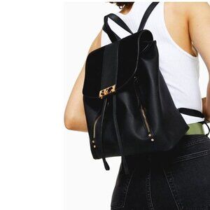 TOPSHOP Textured Faux Leather Black Backpack